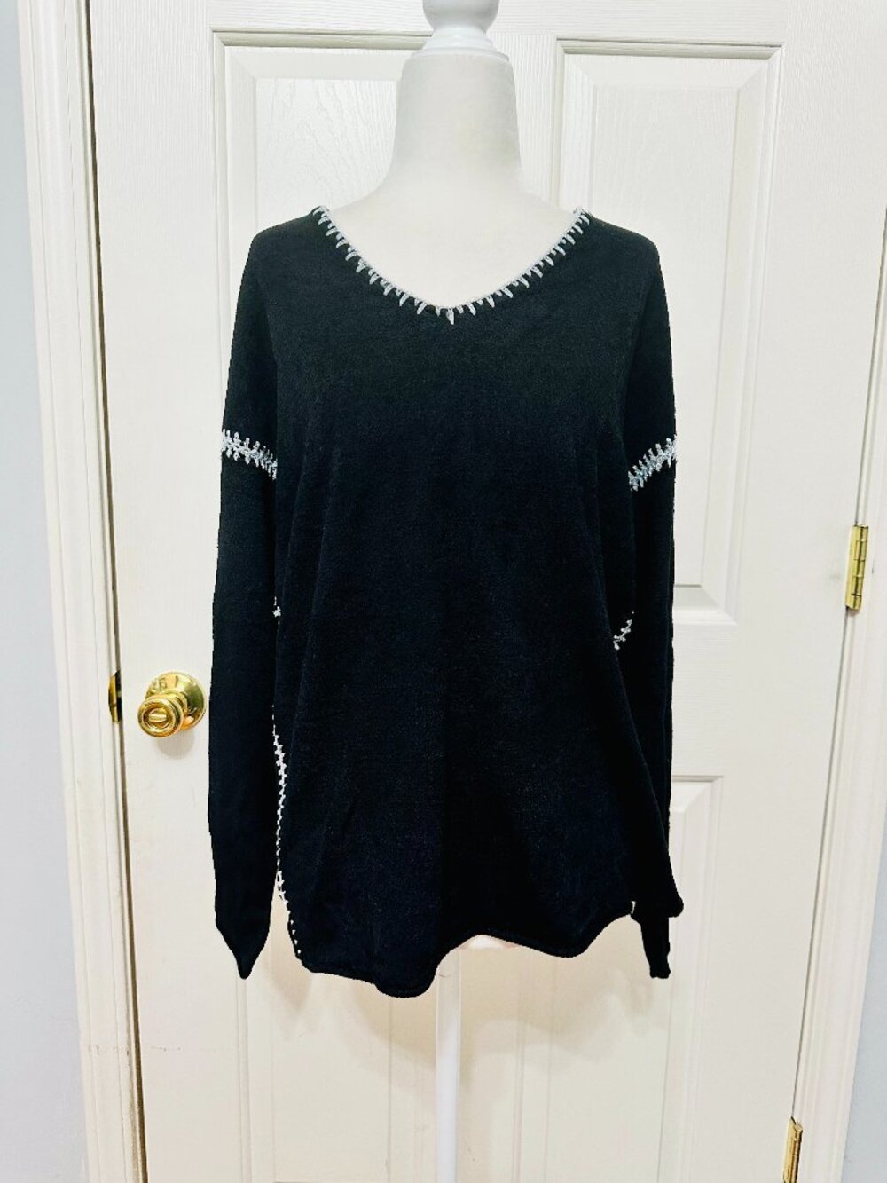 JOHNNY WAS THE VELVET CLASSIC METALLIC WHIPSTITCH PULLOVER SWEATER BLACK $328